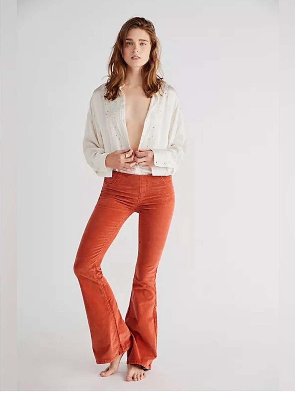 We the free Penny Pull-On Corduroy Flare Pants Terracotta Coral Size 31